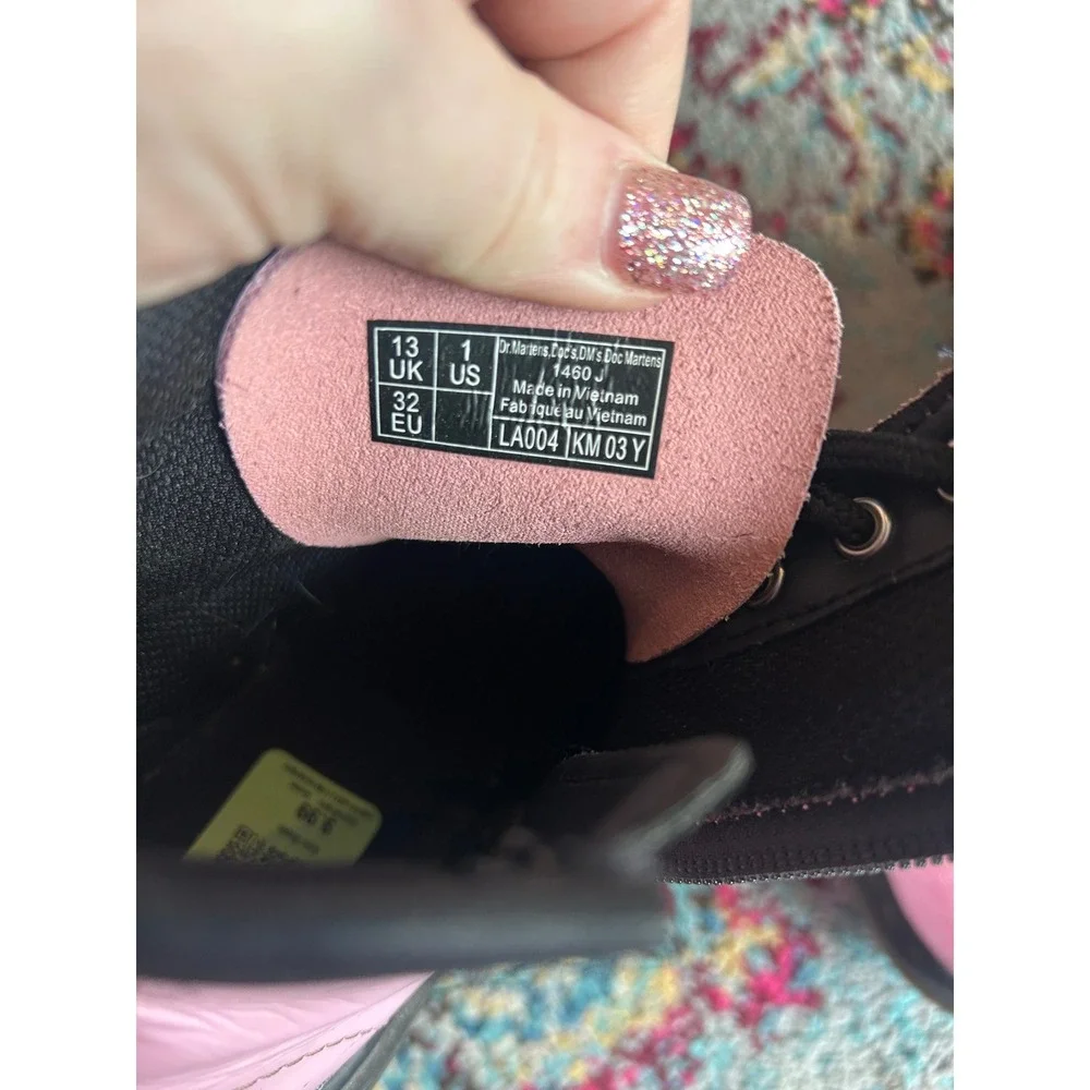 Dr. Martens 1460 J Boots Pink Patent Leather Lace Up Side Zip Kids Size 1 US - Picture 7 of 9